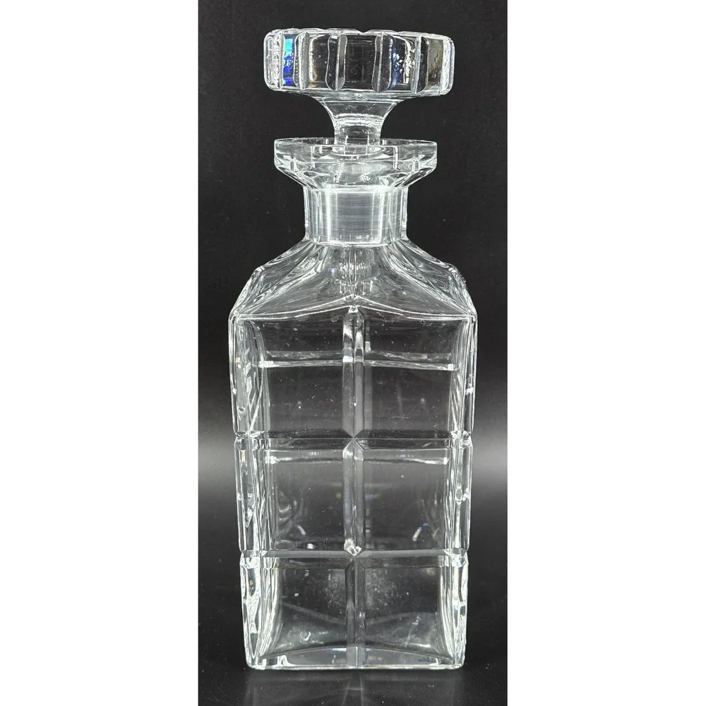 Vintage German Heavy Crystal Whiskey Decanter Square Grids w/‎ Stopper 3.5x9.5